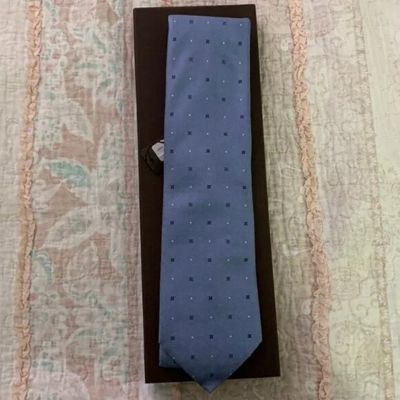 Louis Vuitton Blue Monogram Silk Neck Tie w/ Tag Box Unused - Picture 3 of 6